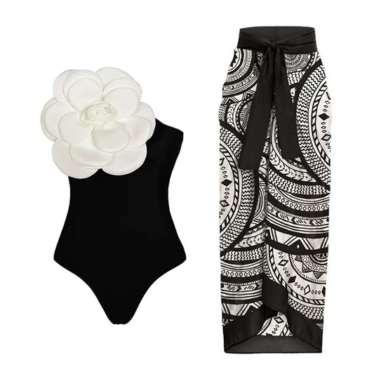 ✨ Ensemble ROSALIA – maillot 1 pièce & jupe à nœud rétro Up Single Piece Item Sexy One-piece Swimsuit Girl Vacation Beach Wear New2024