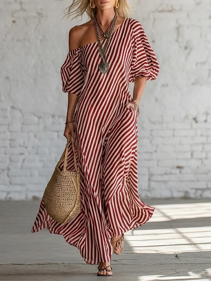 Robe longue fluide à rayures – style décontracté chic