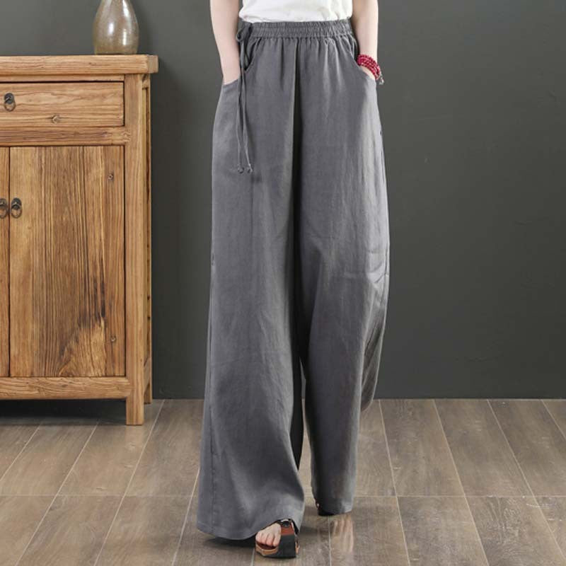 🌿 Pantalon large coton & lin – Taille haute & confort absolu