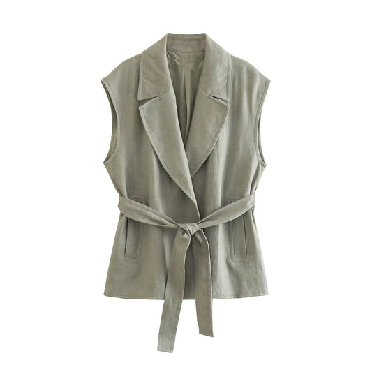 Ensemble femme en lin avec ceinture – style moderne et décontracté