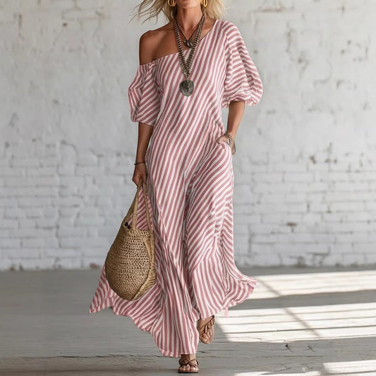 Robe longue fluide à rayures – style décontracté chic