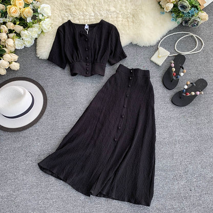 🤍 Ensemble 2 pièces – Chemise & jupe taille élastique