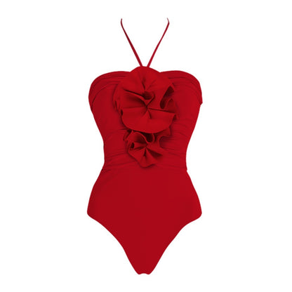 ❤️ Maillot de bain 1 pièce – Décolleté V & Fleurs 3D