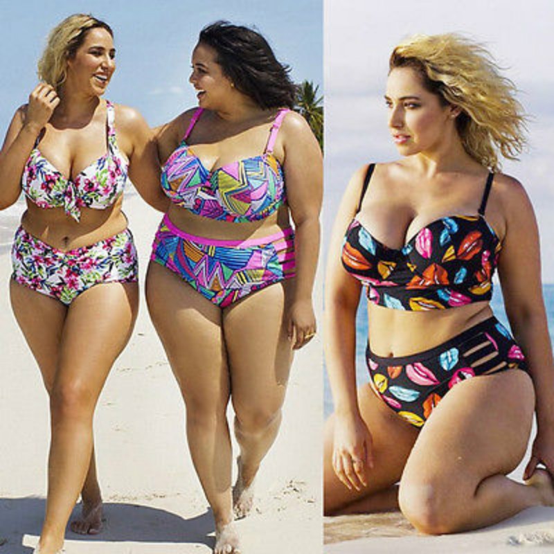 👙 Bikini grande taille push-up – Taille haute & effet ventre plat