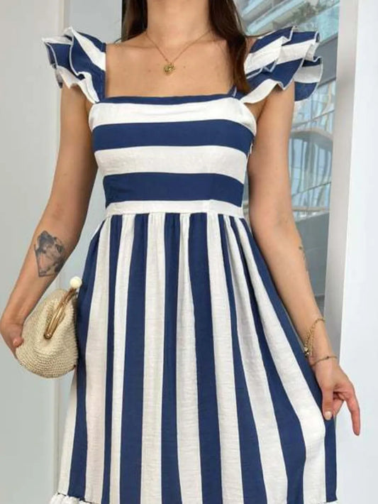 Robe midi ajustée – Rayures & élégance naturelle
