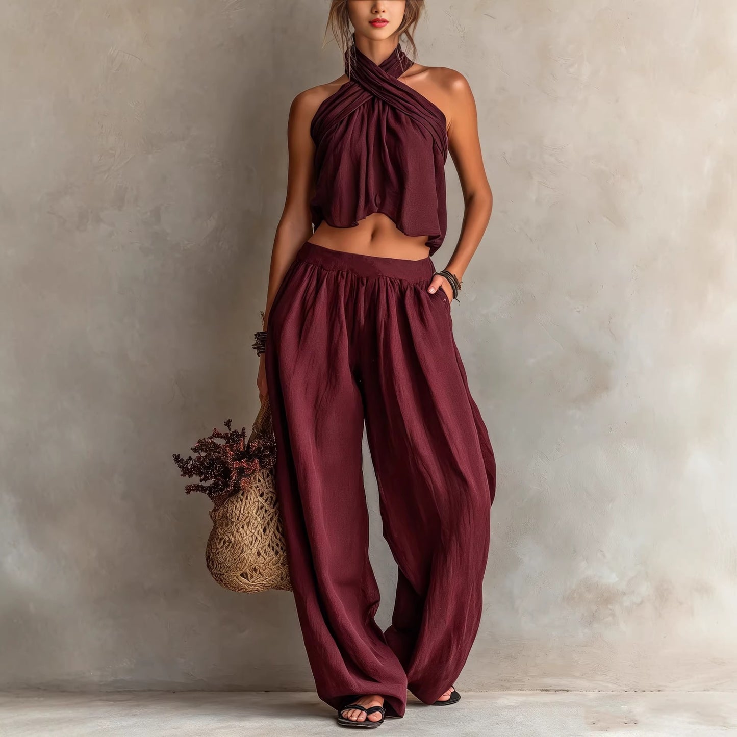 Ensemble deux pièces femme – top sans manches ample et pantalon large