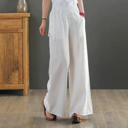 🌿 Pantalon large coton & lin – Taille haute & confort absolu