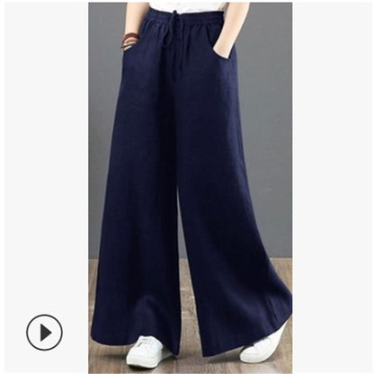 Pantalon large en coton et lin – taille haute style décontracté