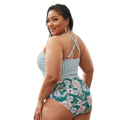 👙 Maillot 1 pièce effet Bikini  – Rayures sculptantes & maintien confort