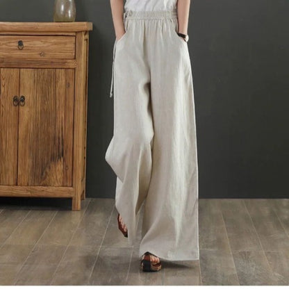 🌿 Pantalon large coton & lin – Taille haute & confort absolu
