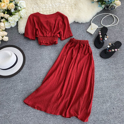 🤍 Ensemble 2 pièces – Chemise & jupe taille élastique