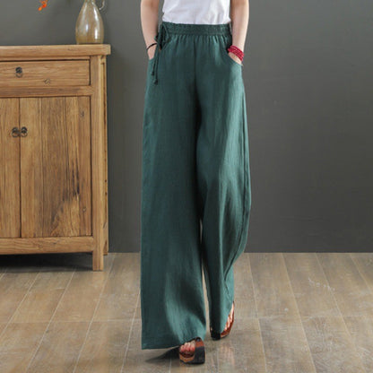 🌿 Pantalon large coton & lin – Taille haute & confort absolu
