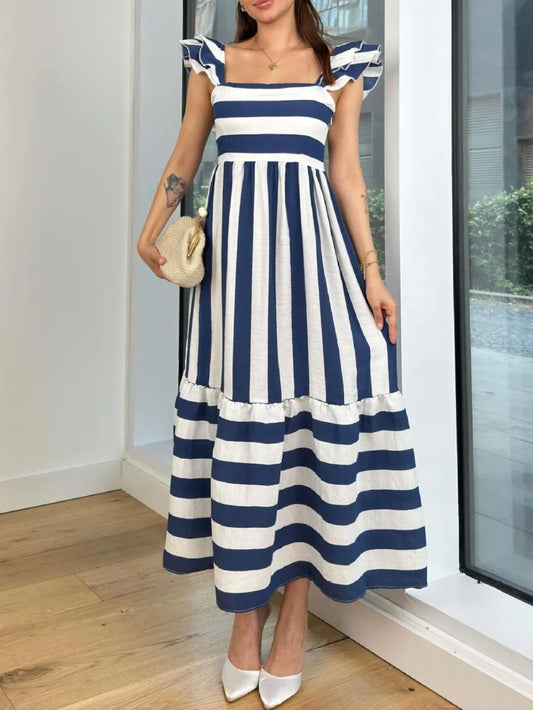 Robe midi ajustée – Rayures & élégance naturelle