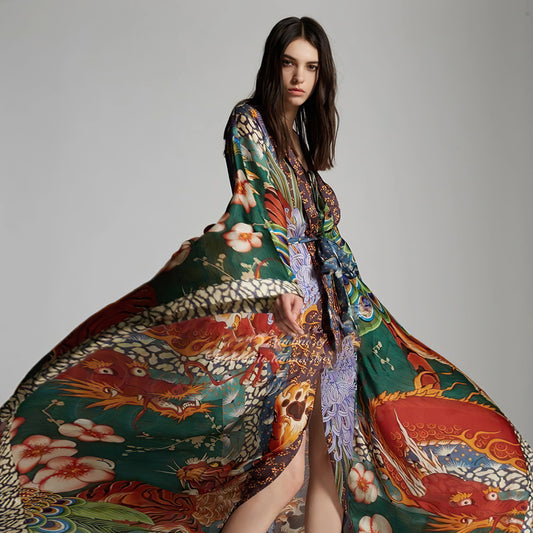 Kimono long imprimé – allure artistique & bohème