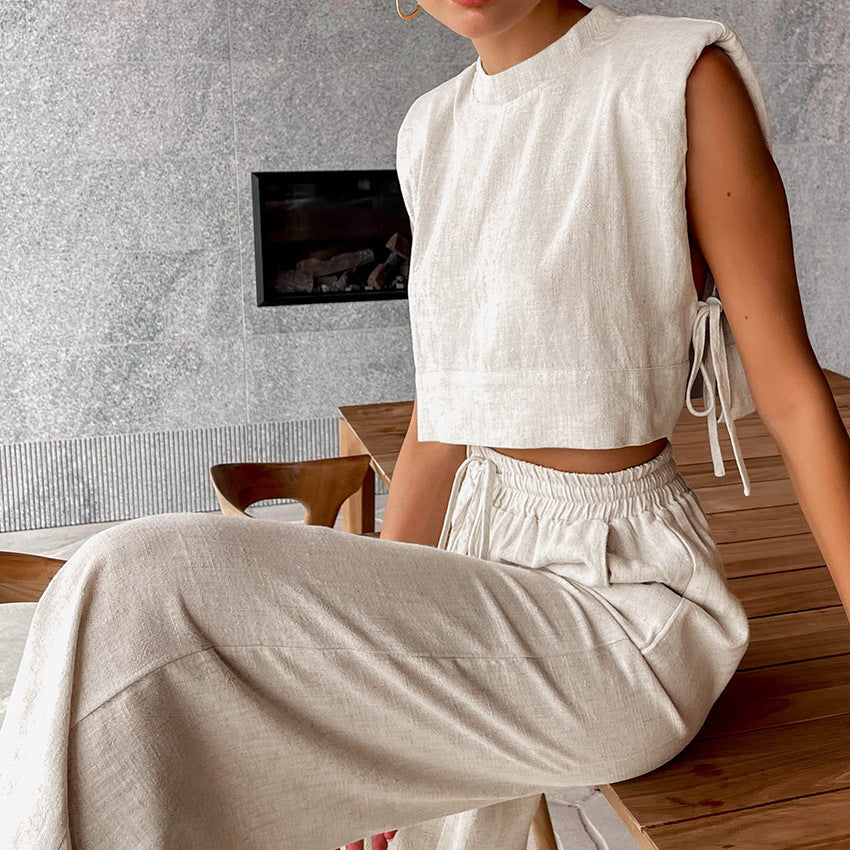 Ensemble coton & lin sans manches – élégance naturelle