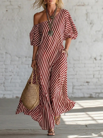 Robe longue fluide à rayures – style décontracté chic
