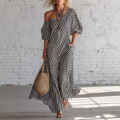 Robe longue fluide à rayures – style décontracté chic