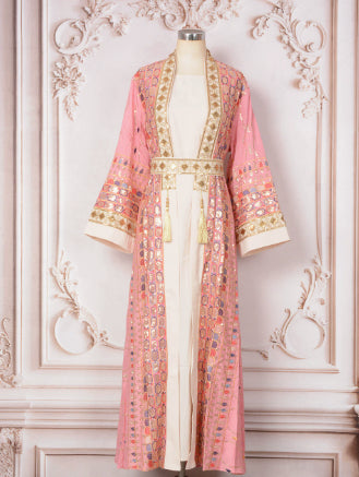 ✨ Robe-cardigan (abaya) de soirée à sequins et franges – éclat et glamour