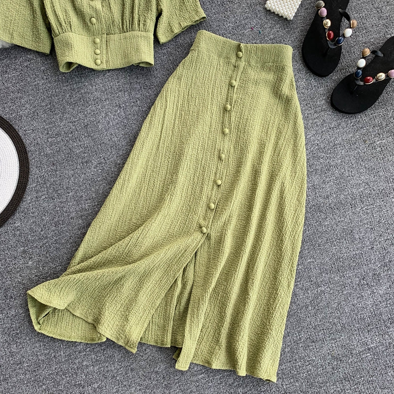 🤍 Ensemble 2 pièces – Chemise & jupe taille élastique