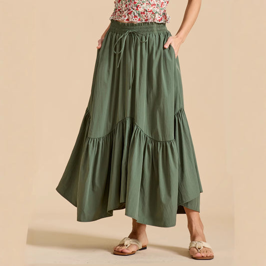 Jupe Bohème maxi taille haute avec élastique smocké