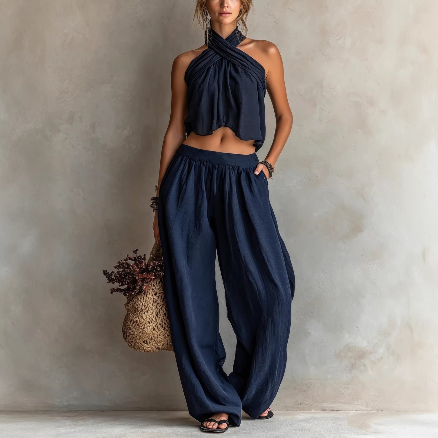 Ensemble deux pièces femme – top sans manches ample et pantalon large