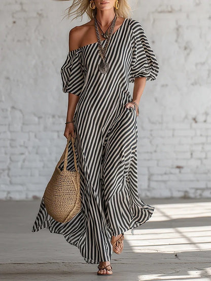 Robe longue fluide à rayures – style décontracté chic