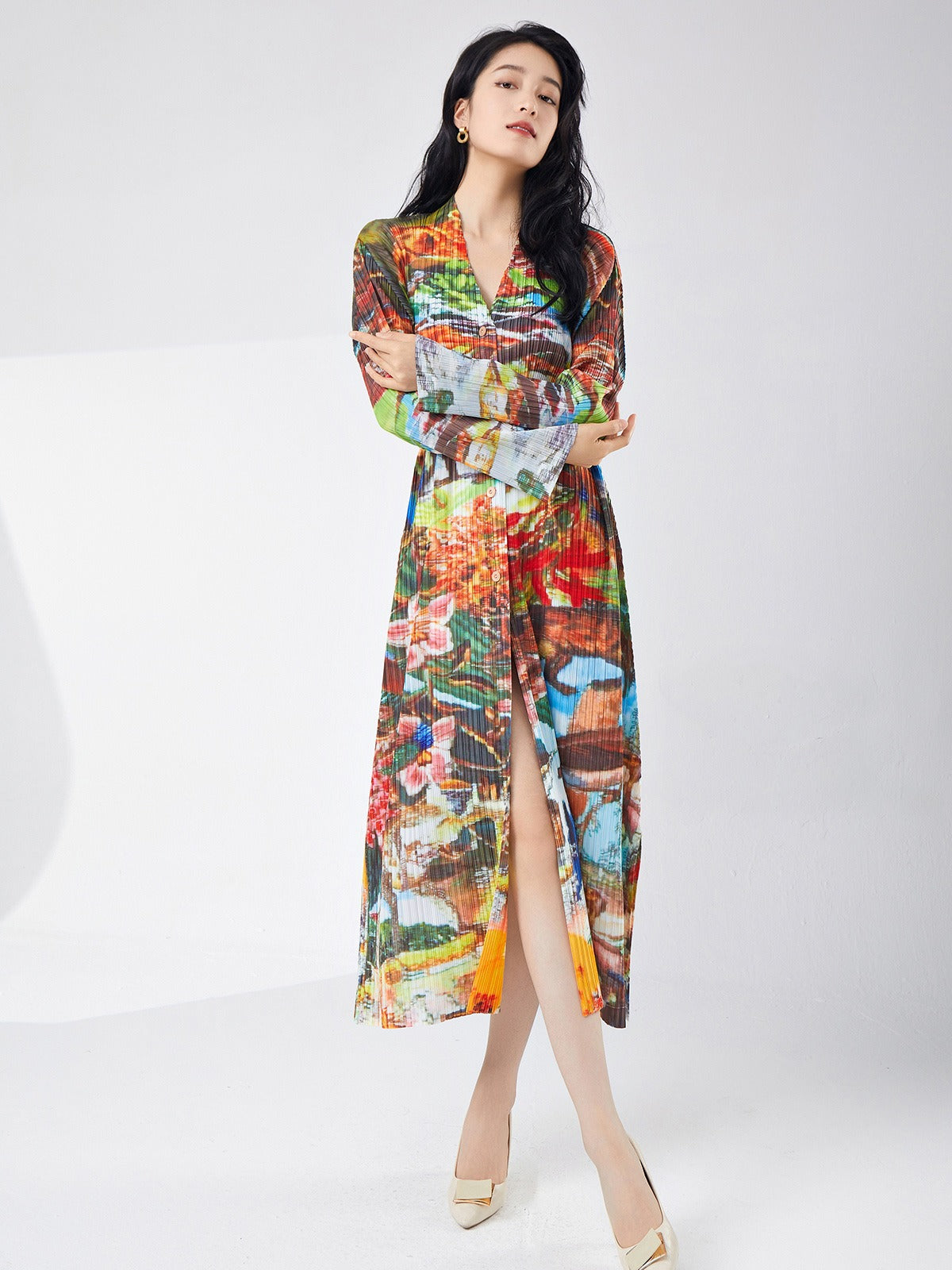 🌸 Robe midi imprimée – Élégance fluide & style raffiné