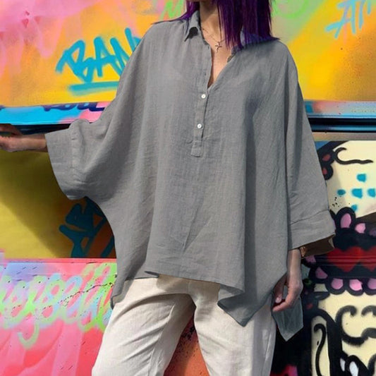 Chemise cardigan oversize en coton et lin – style rétro artistique