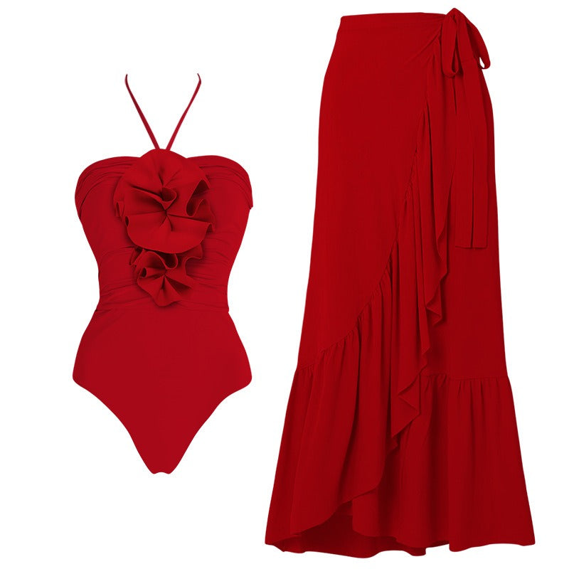 ❤️ Maillot de bain 1 pièce – Décolleté V & Fleurs 3D