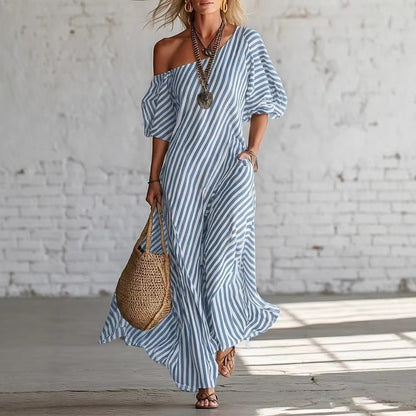 Robe longue fluide à rayures – style décontracté chic