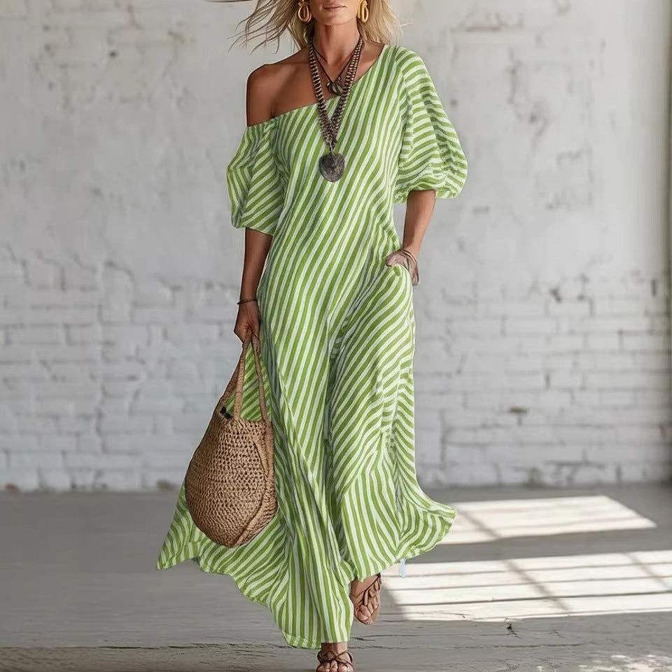 Robe longue fluide à rayures – style décontracté chic