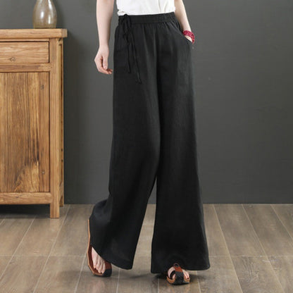 🌿 Pantalon large coton & lin – Taille haute & confort absolu