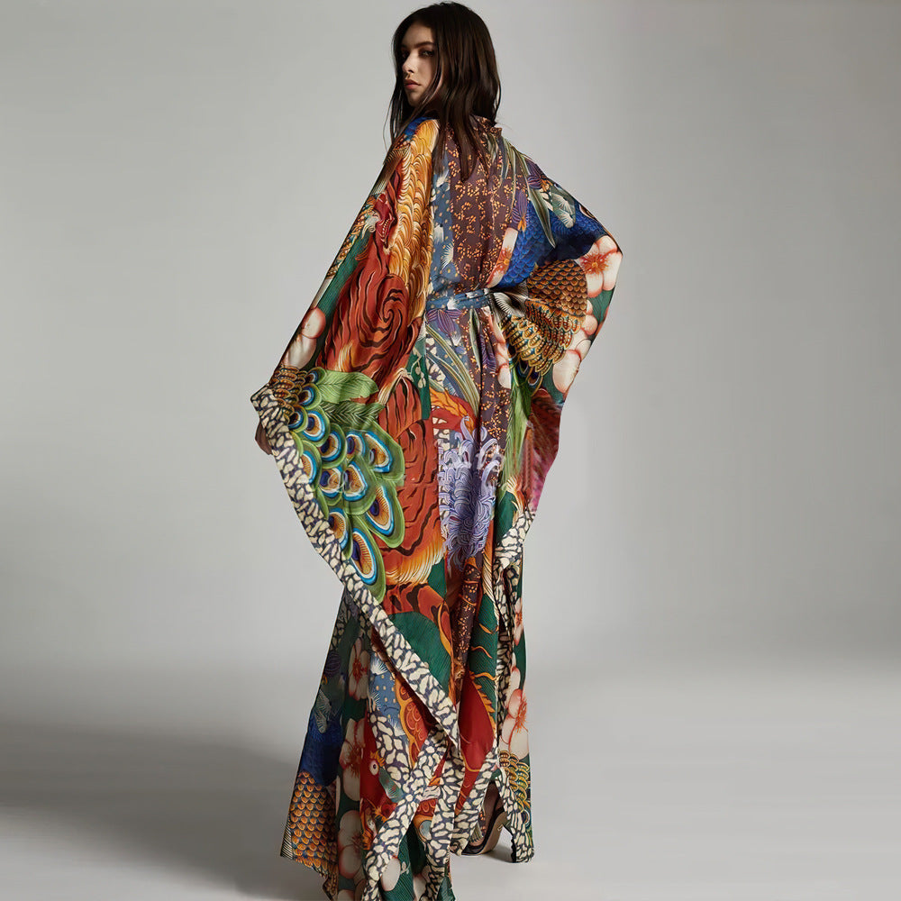Kimono long imprimé – allure artistique & bohème