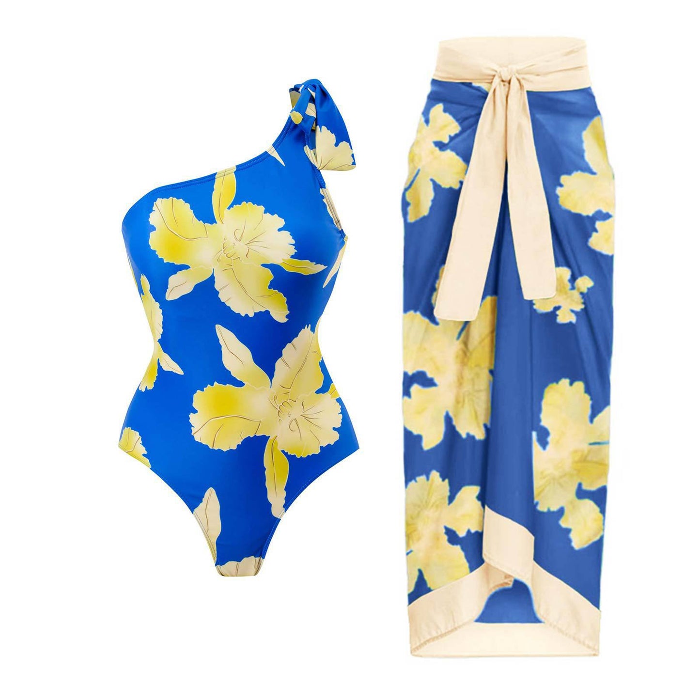 ✨ Ensemble LAGUNA – maillot asymétrique & paréo imprimé