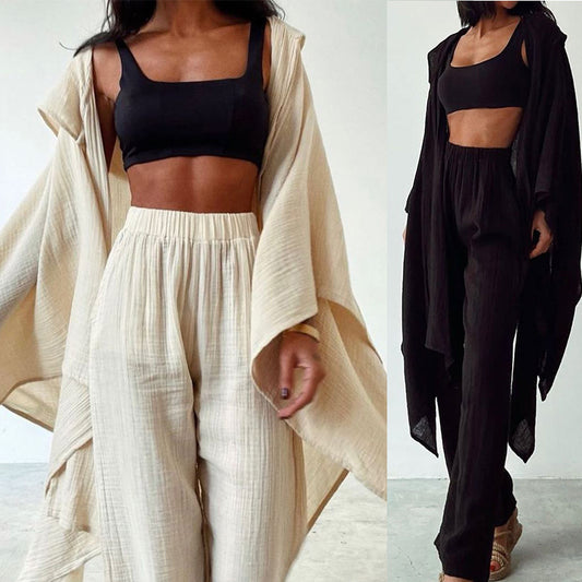 Ensemble 2 pièces coton & lin avec cardigan – style effortless