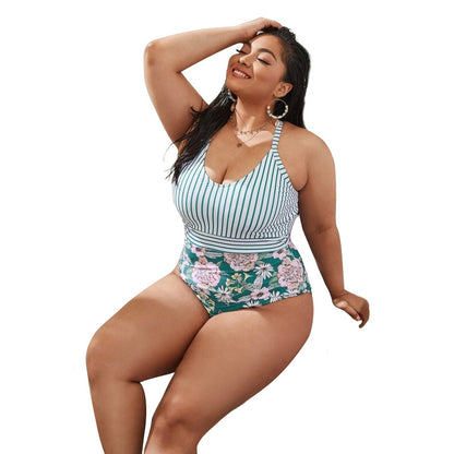 👙 Maillot 1 pièce effet Bikini  – Rayures sculptantes & maintien confort