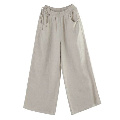 🌿 Pantalon large coton & lin – Taille haute & confort absolu