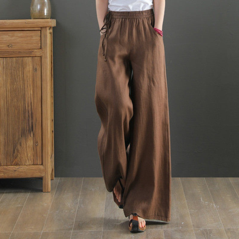 🌿 Pantalon large coton & lin – Taille haute & confort absolu