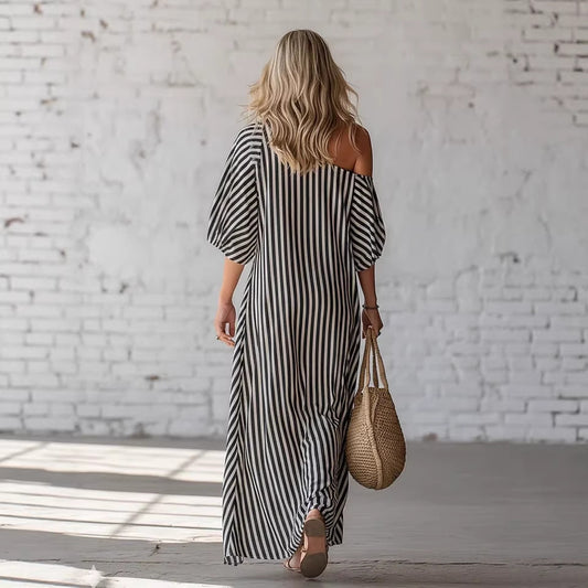 Robe longue fluide à rayures – style décontracté chic