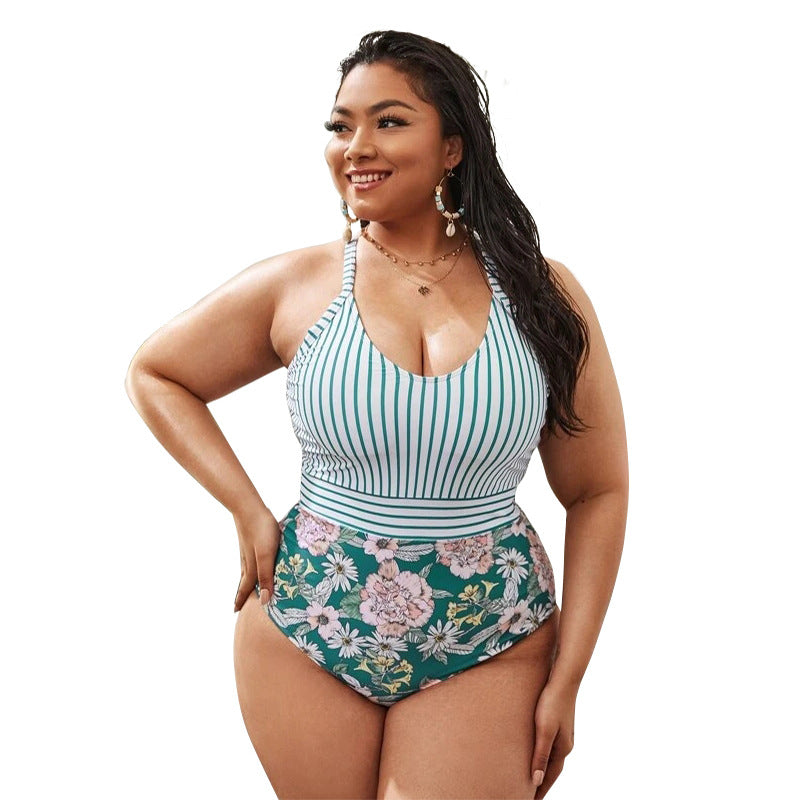 👙 Maillot 1 pièce effet Bikini  – Rayures sculptantes & maintien confort
