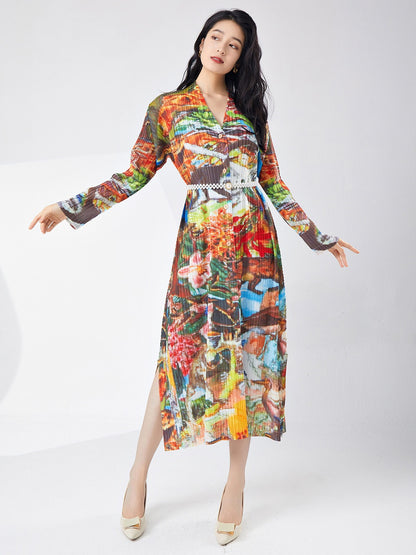 🌸 Robe midi imprimée – Élégance fluide & style raffiné
