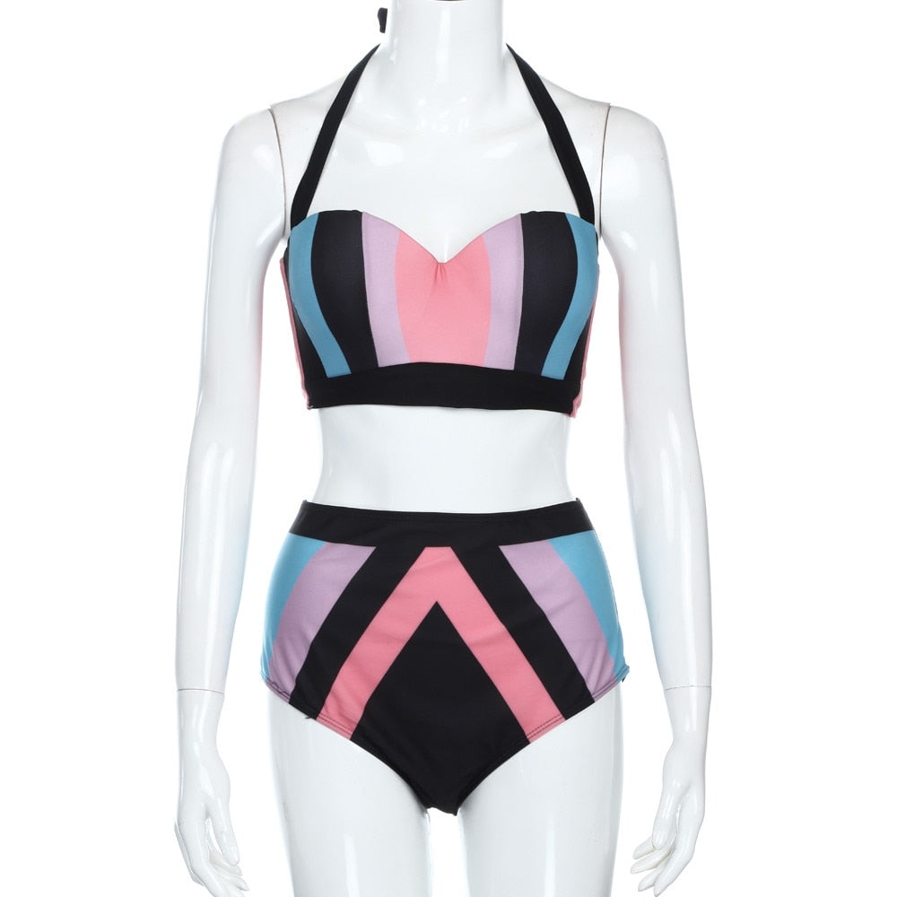 🌈 Bikini grande taille push-up – Taille haute & effet sculptant