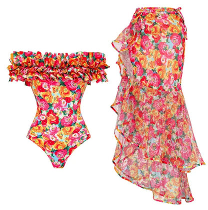 🌴 Maillot de bain 1 pièce rétro avec jupe – Effet ventre plat & silhouette affinée