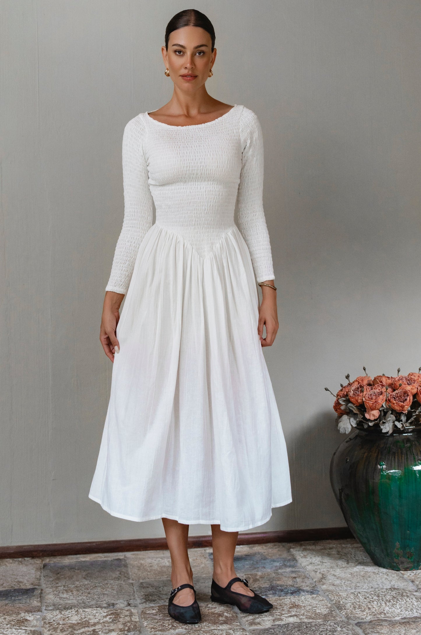 Chantilly Long Sleeve Smocked Dress-0