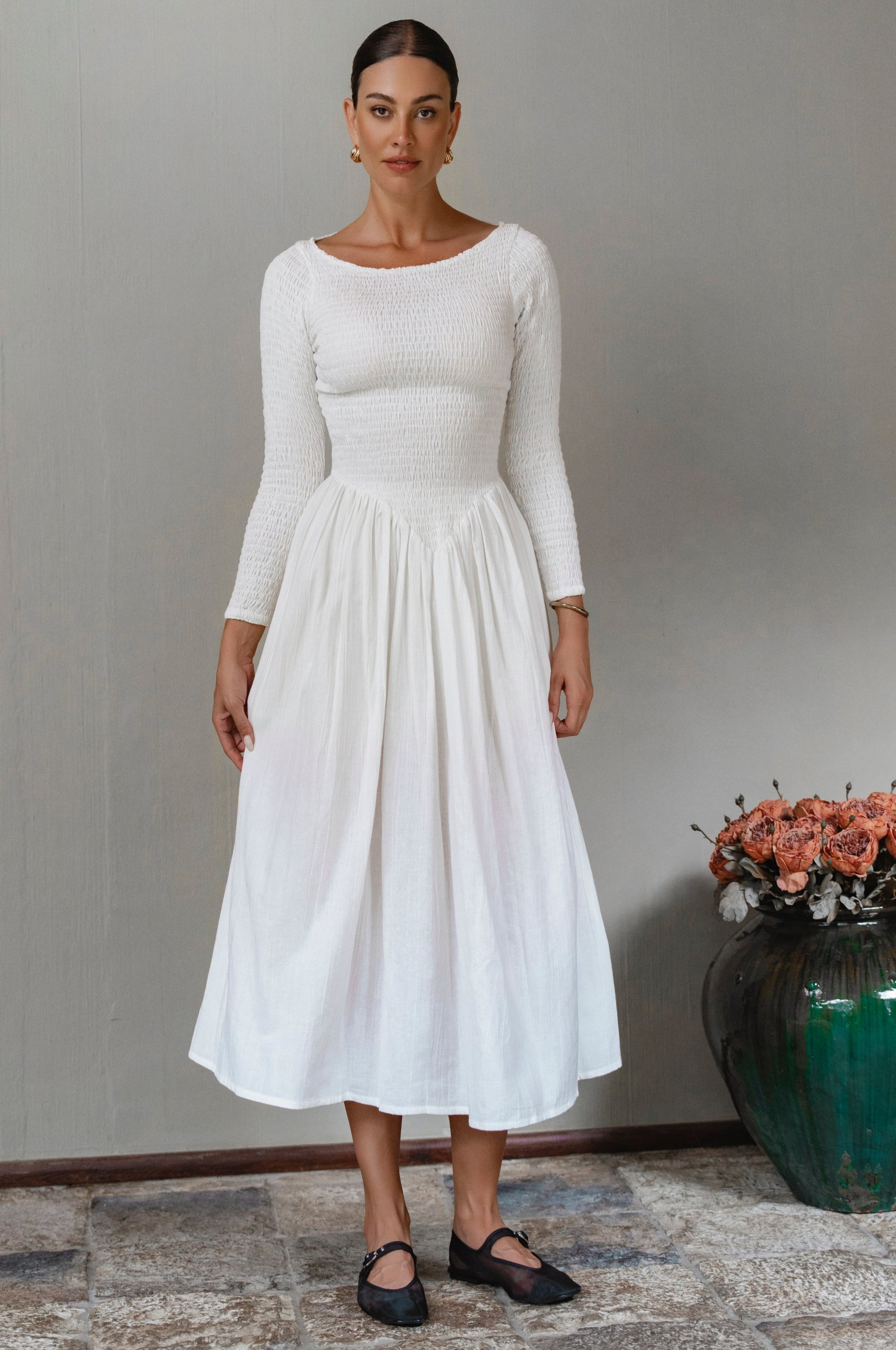 Chantilly Long Sleeve Smocked Dress-0