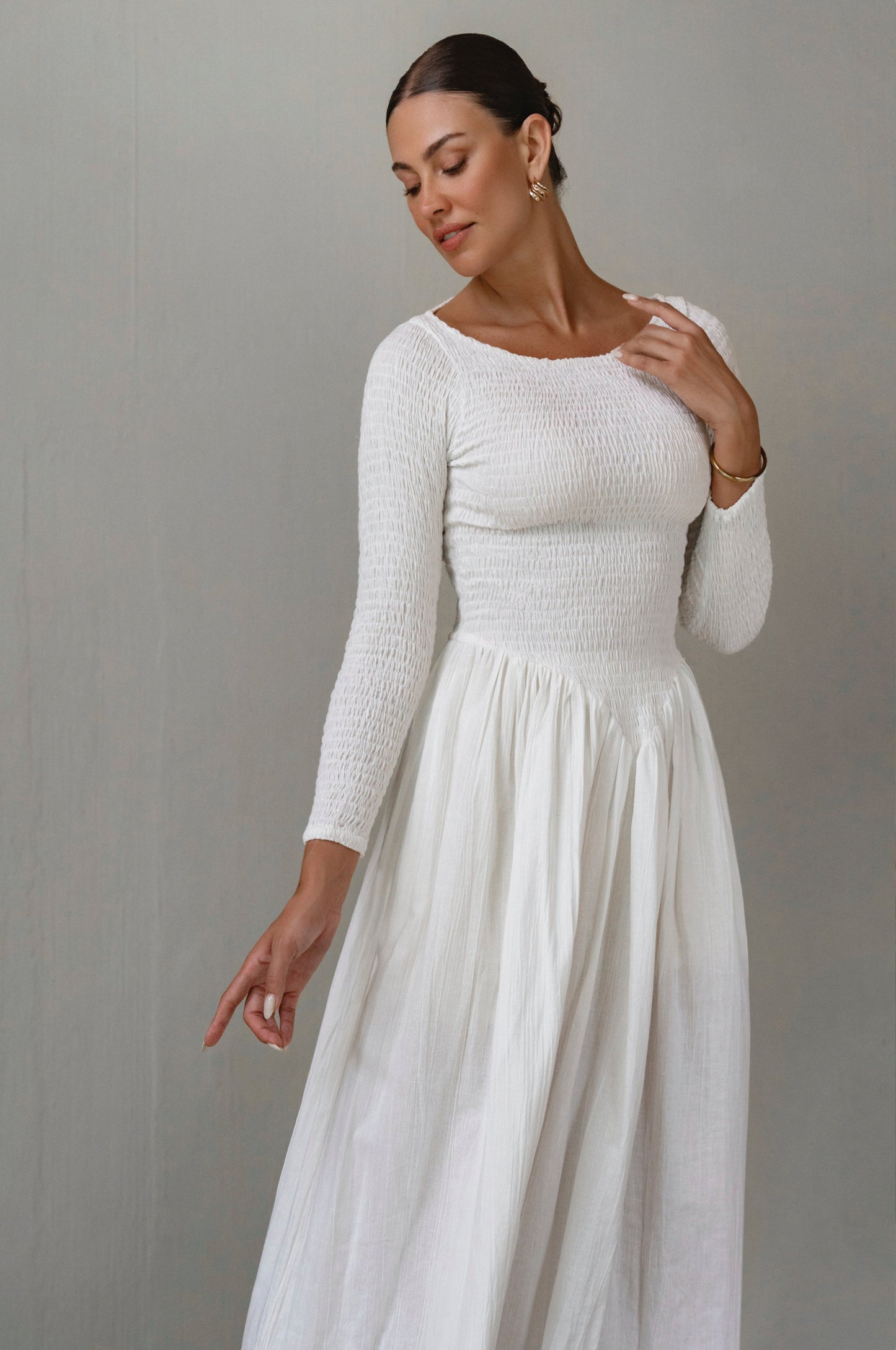 Chantilly Long Sleeve Smocked Dress-1
