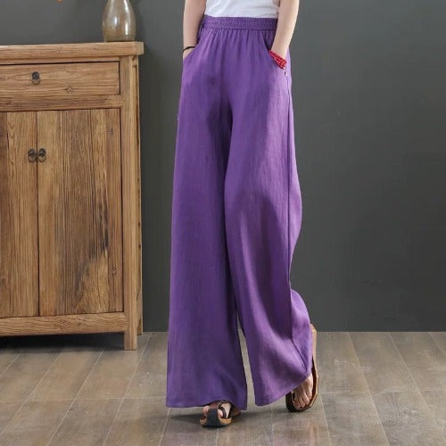 🌿 Pantalon large coton & lin – Taille haute & confort absolu