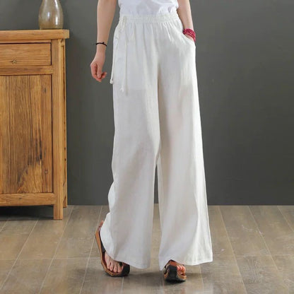 🌿 Pantalon large coton & lin – Taille haute & confort absolu