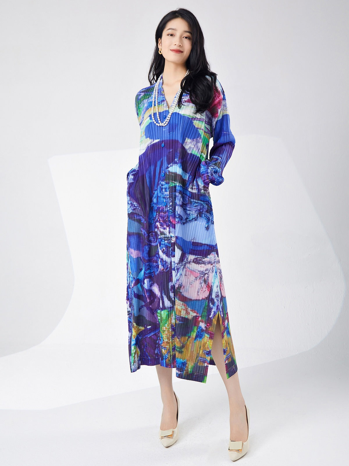 🌸 Robe midi imprimée – Élégance fluide & style raffiné
