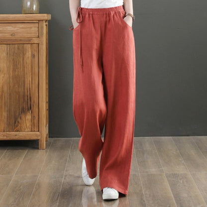 🌿 Pantalon large coton & lin – Taille haute & confort absolu